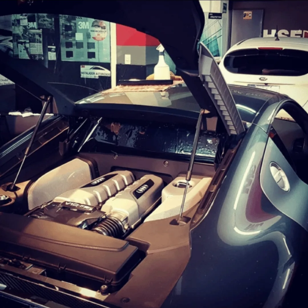 Trabajo en vehículo premium con motor expuesto